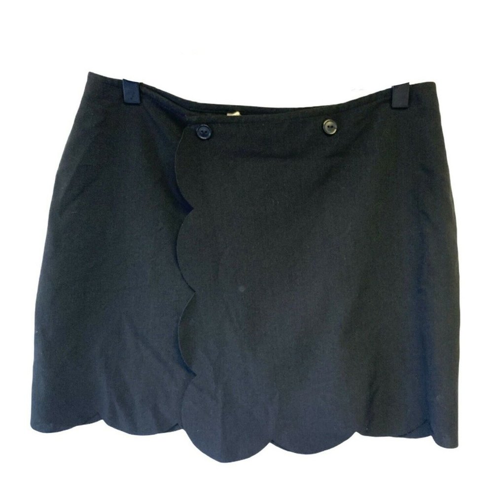 Womens Wrap Scallop Hem Skirt‎ Size Small Black Preppy Spring Summer Mini Skirt